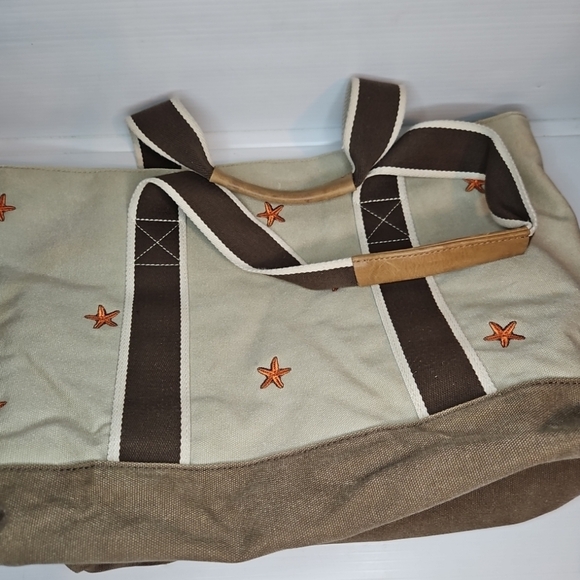 Rare Vintage L.L. Bean Boat & Tote Canvas Bag Sea Star Embroidery Leather Handle - Picture 6 of 11